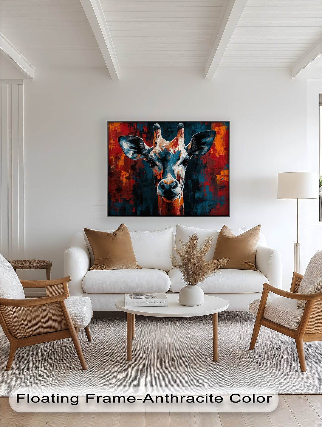 Giraffe Portrait in Abstract Flames – Animal Oil Painting