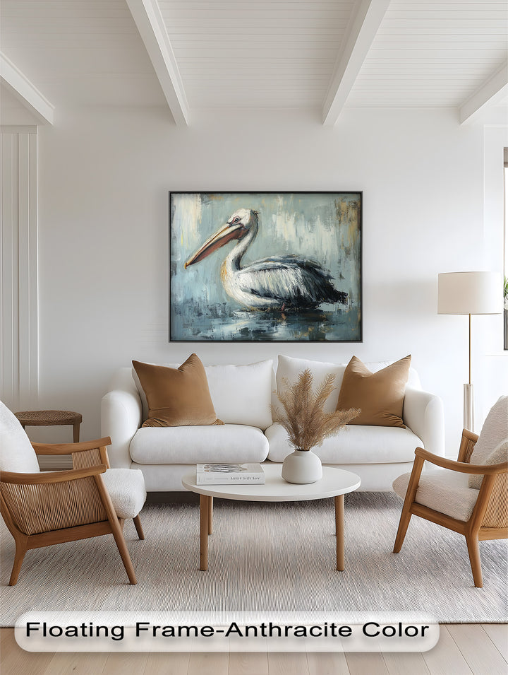 White Pelican Resting by the Water - Animal Oil Painting