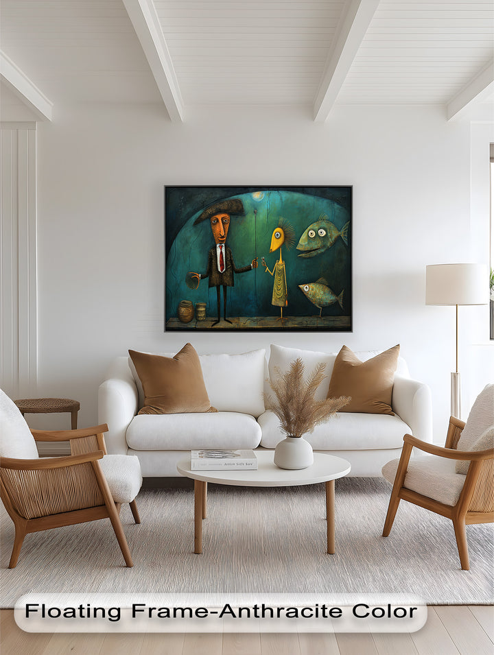 Moonlight Toast – Whimsical Surrealist Underwater Picasso Oil Painting