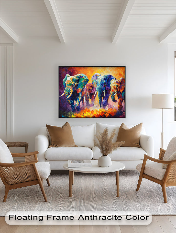 Elephant Herd at Dusk – Animal Oil Painting