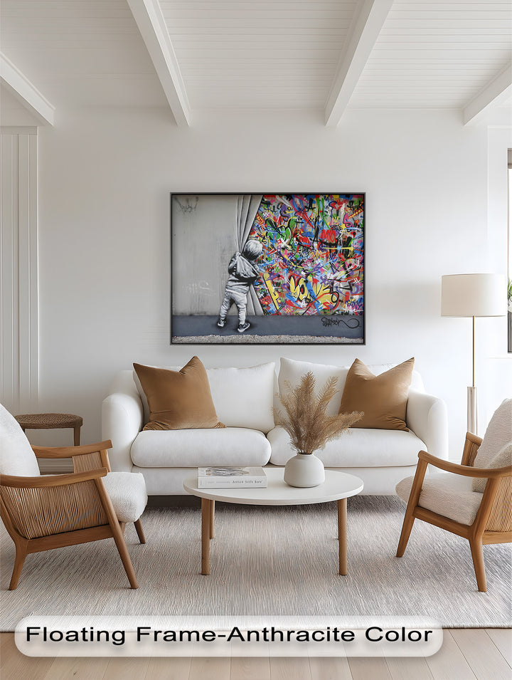Beyond the Curtain – Banksy-Inspired Graffiti Oil Painting