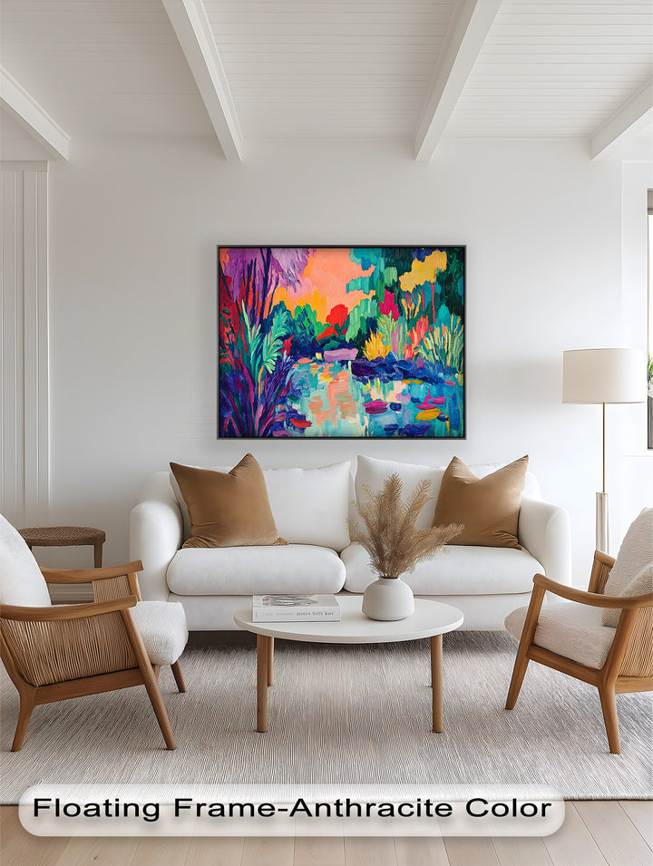 Sunset Reflections Oil Painting – Fauvist Lakeside Dreamscape