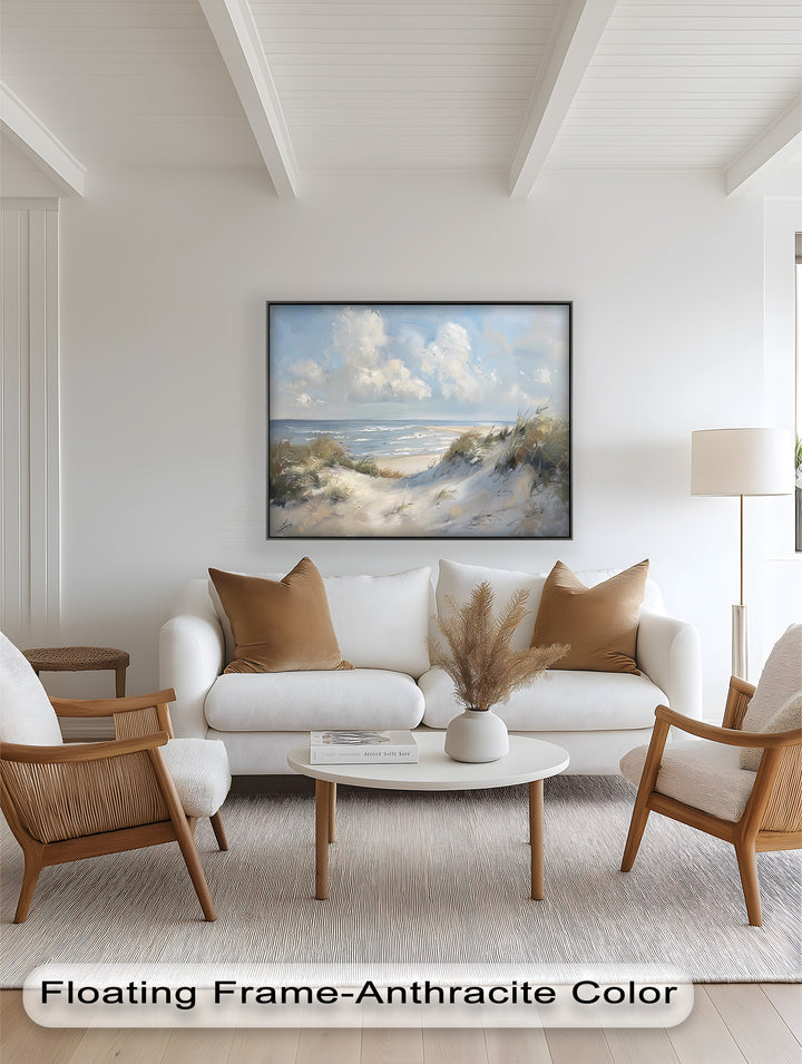 White Sand Beach Sandy Path Landscape – Coastal Oil Painting