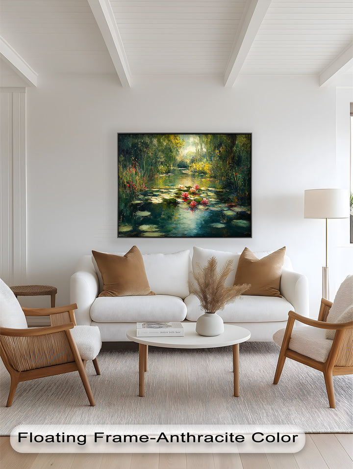 Tranquil Water Lilies in Sunlit Pond – Impressionist Oil Painting