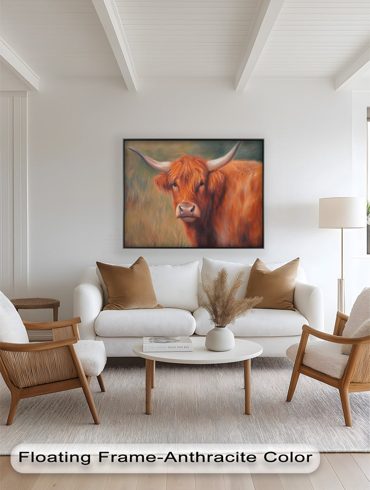 Highland Cow Oil Painting – Warm Animal Wall Art