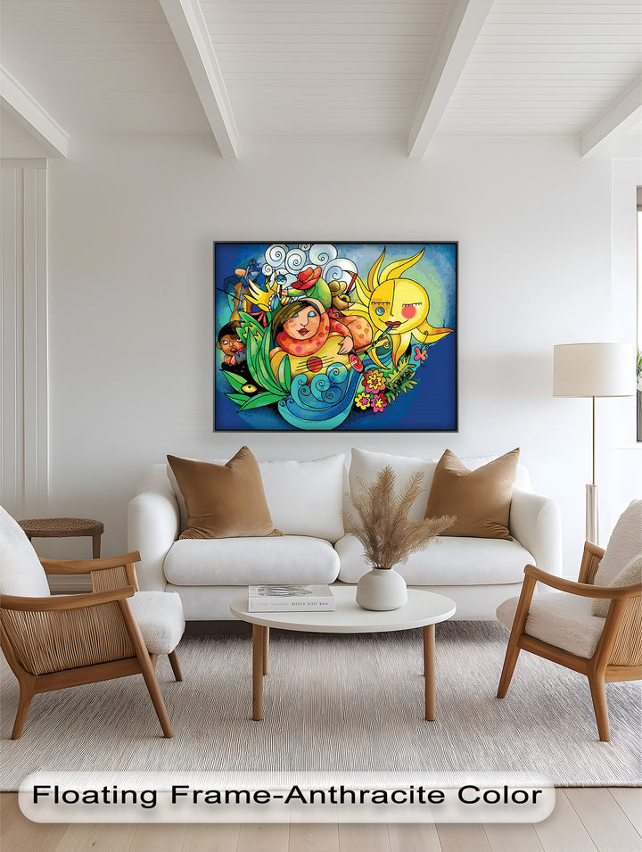 Colorful Surreal Art Print – Sunshine Framed Oil Painting