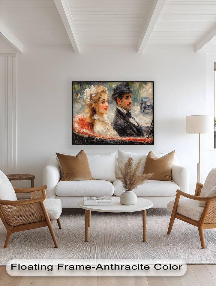 Charming Couple in a Vintage Car – Impressionist Oil Painting