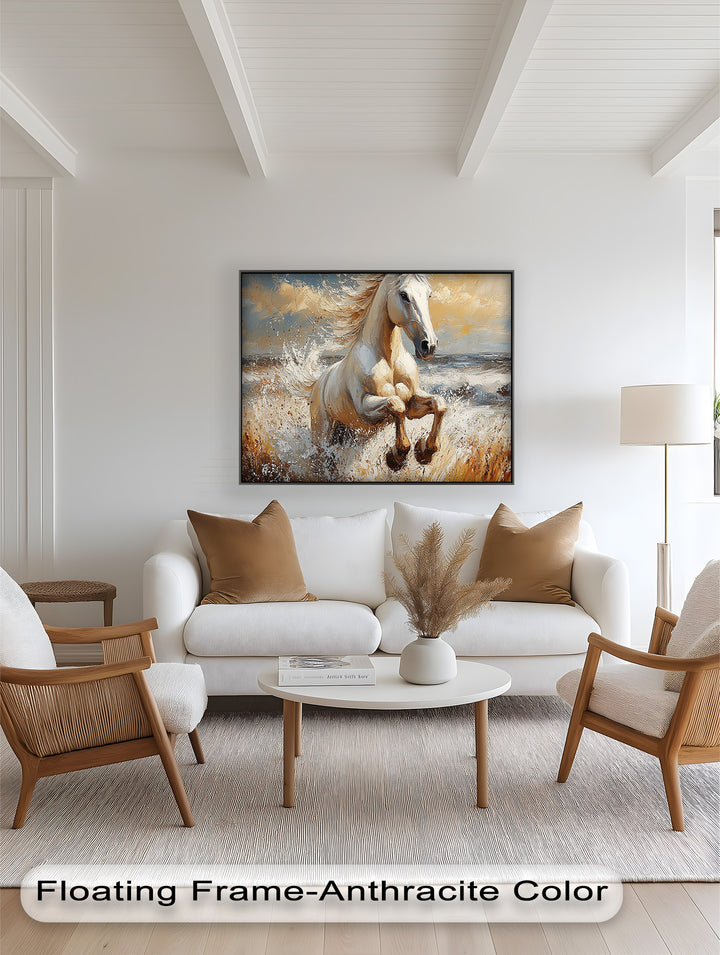 White Horse Art – Gerahmtes Ölgemälde mit Pferd