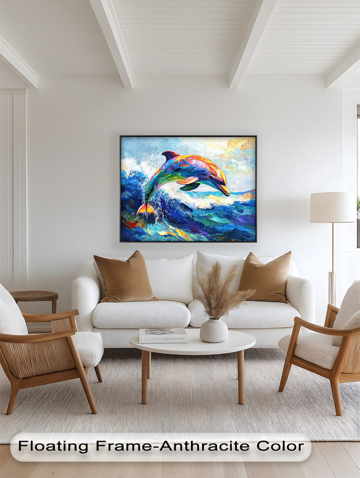 Dolphin Leaping Through Ocean Waves – Animal Oil Painting