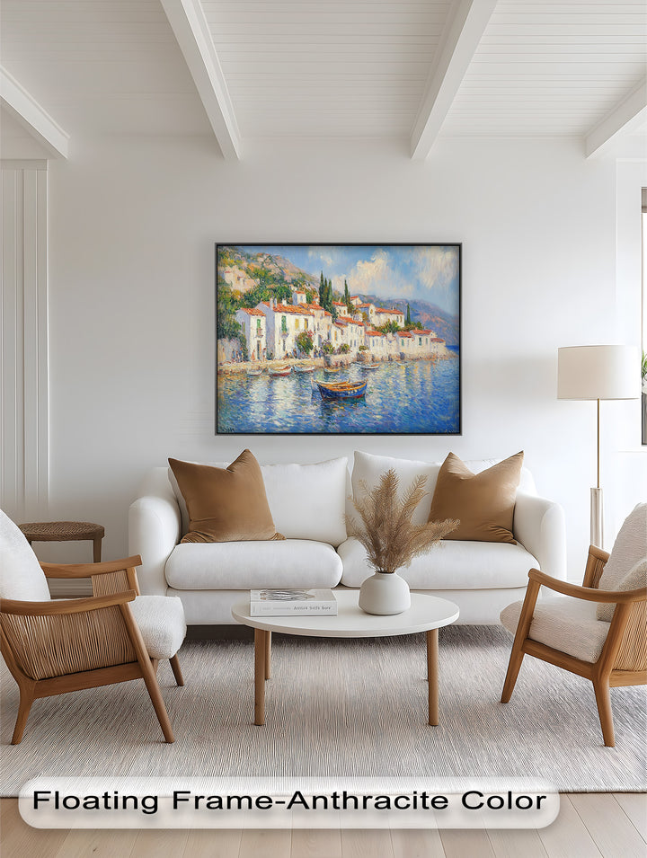 Sunlit Mediterranean Village – Coastal Impressionist Oil Painting
