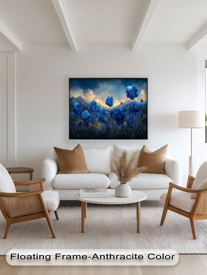Blue Poppies Beneath a Twilight Sky - Flower Oil Painting