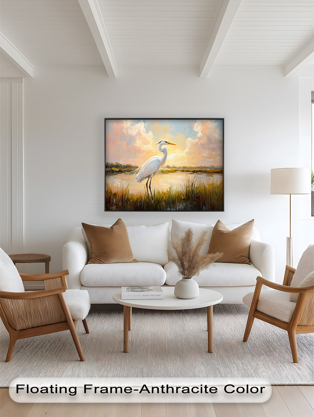 White Egret at Sunset – Animal Oil Painting