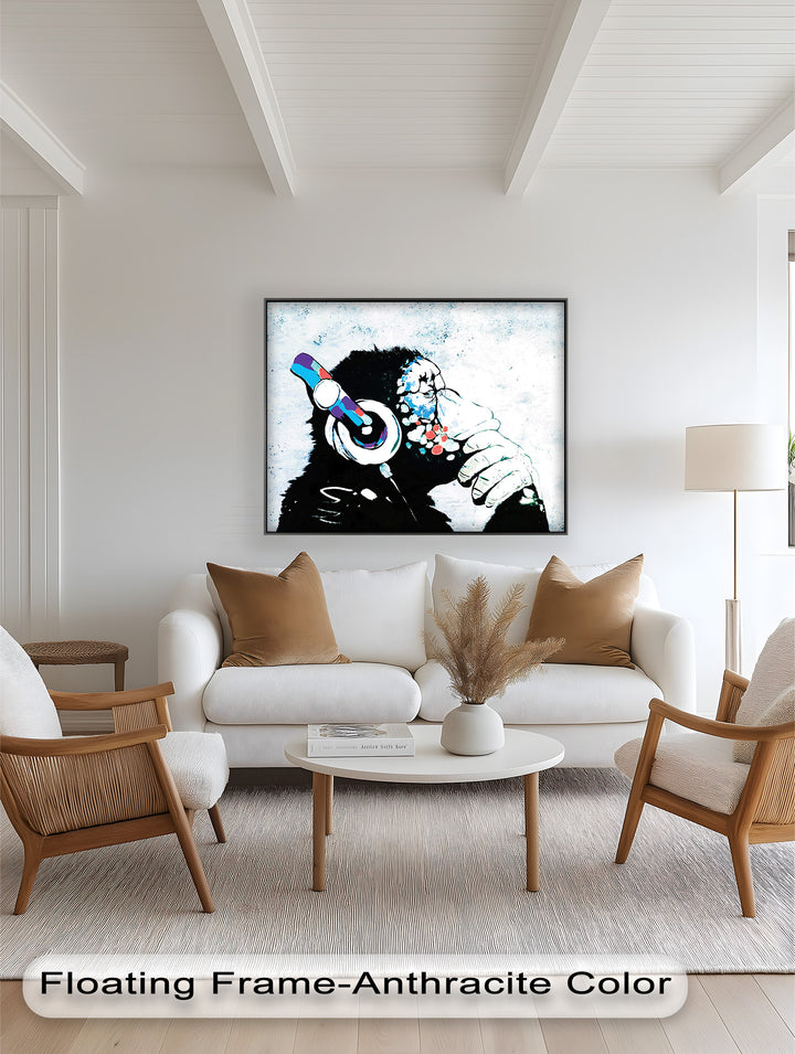 Contemplative Chimp with Headphone – Banksy Oil Painting