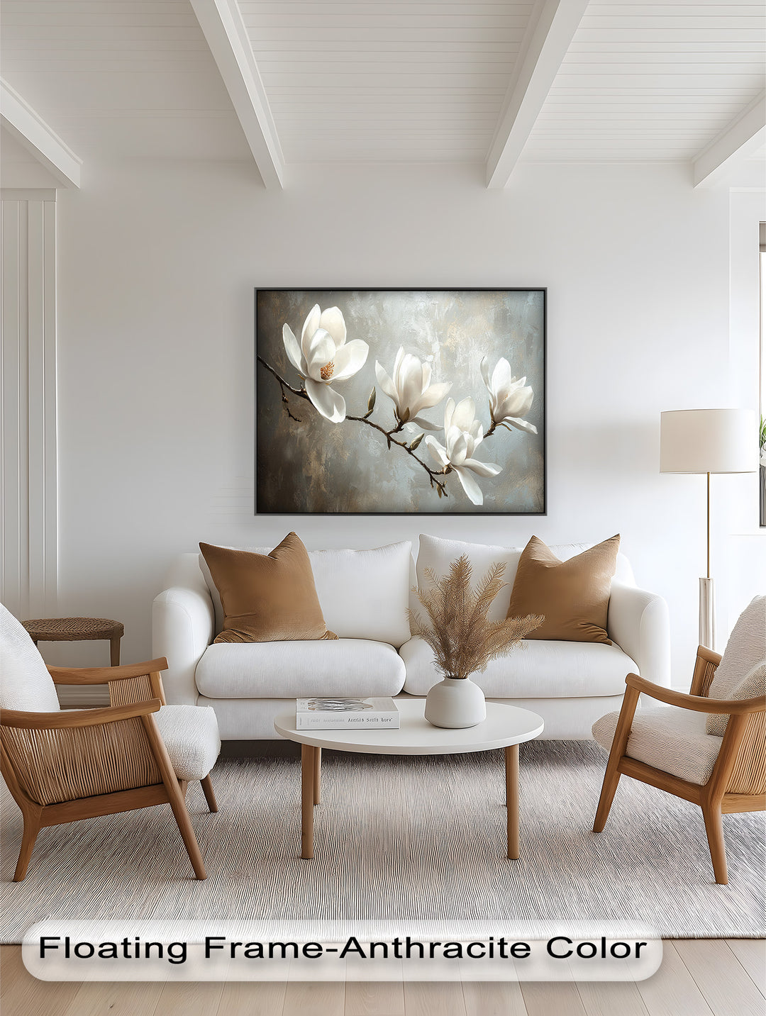 Magnolia Serenity – Cream Blossom Branch Flower Oil Painting
