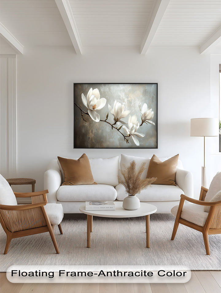 Magnolia Serenity – Cream Blossom Branch Flower Oil Painting