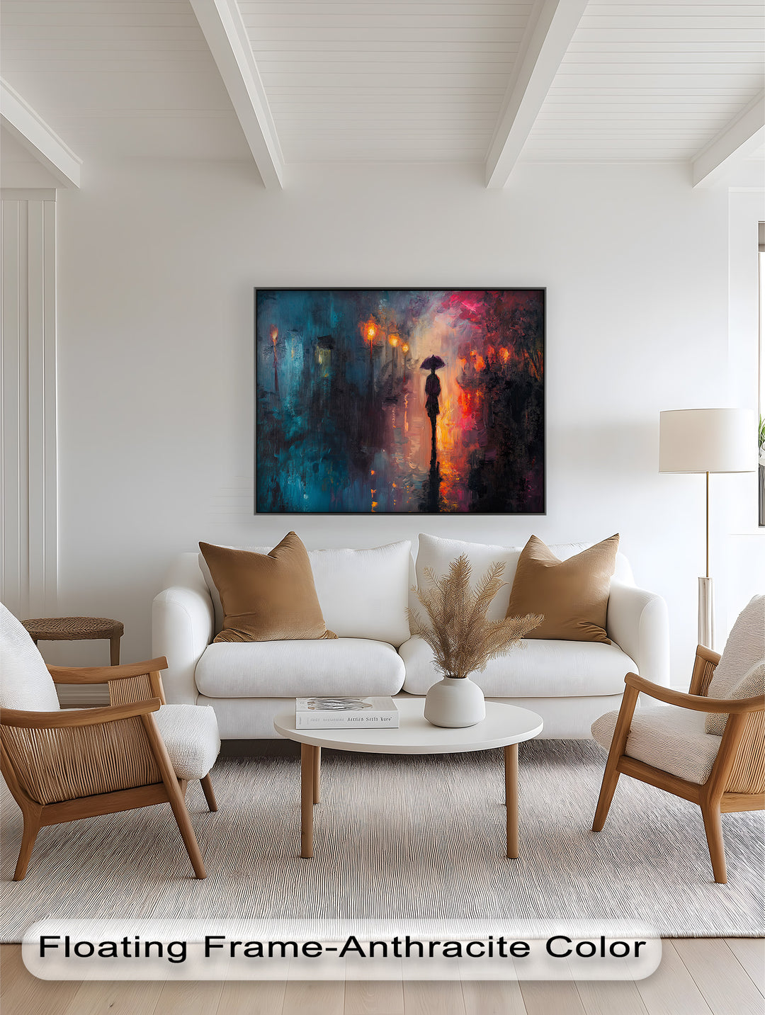 Evening Solitude – Romantic Rainy Stroll Love Oil Painting