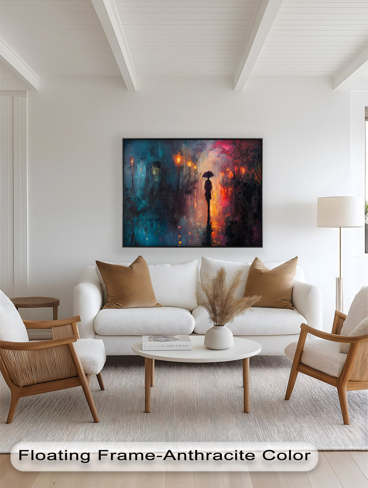 Evening Solitude – Romantic Rainy Stroll Love Oil Painting