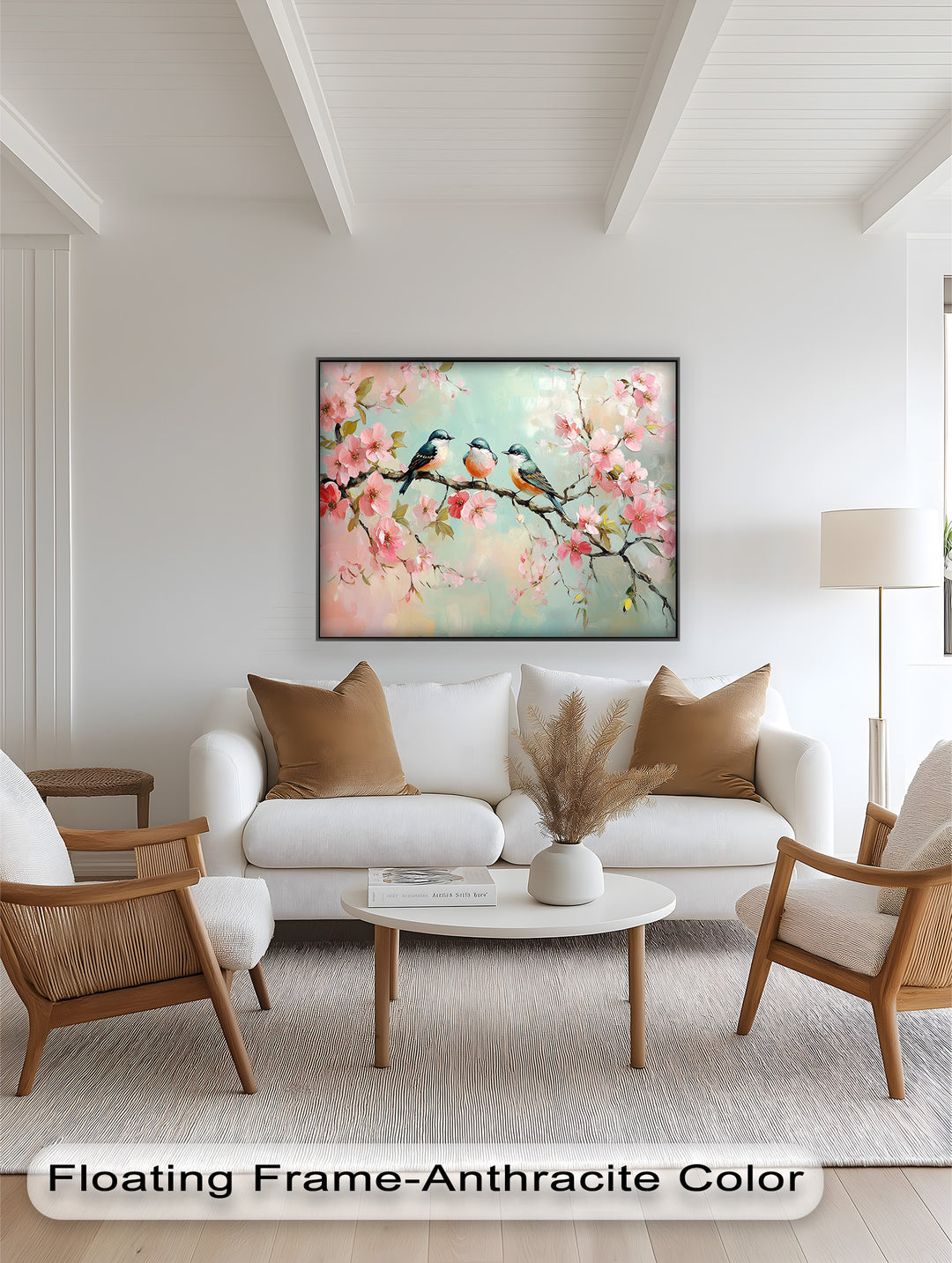 Three Birds Among Blossoms – Animal Oil Painting