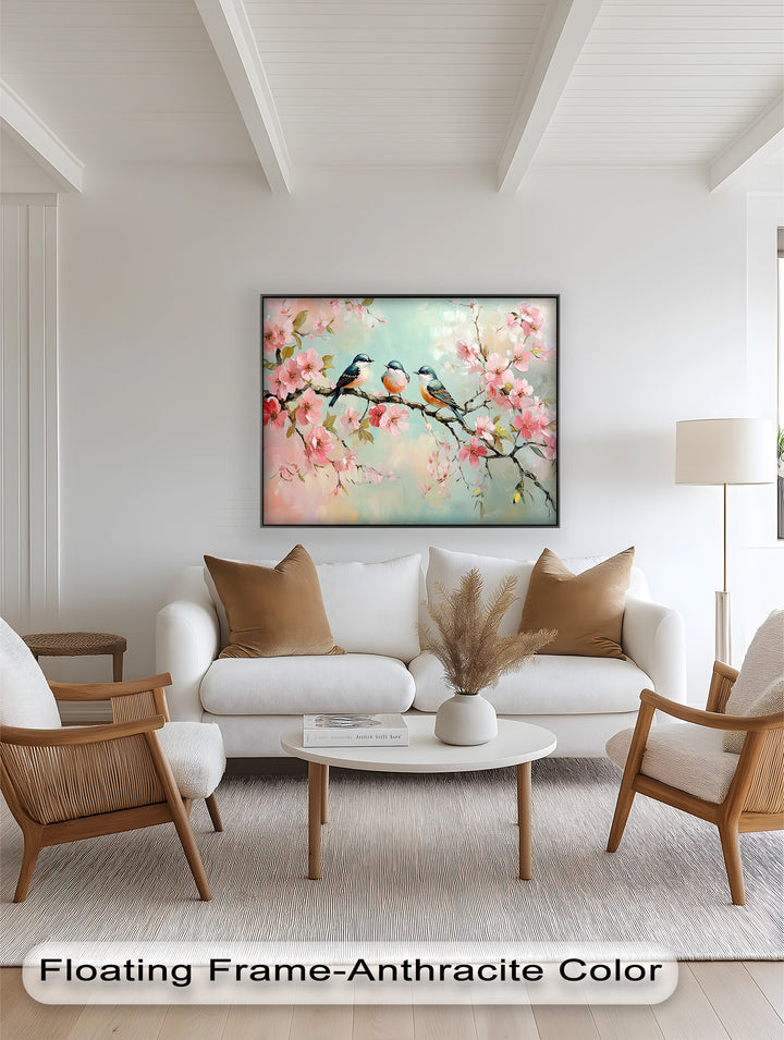Three Birds Among Blossoms – Animal Oil Painting