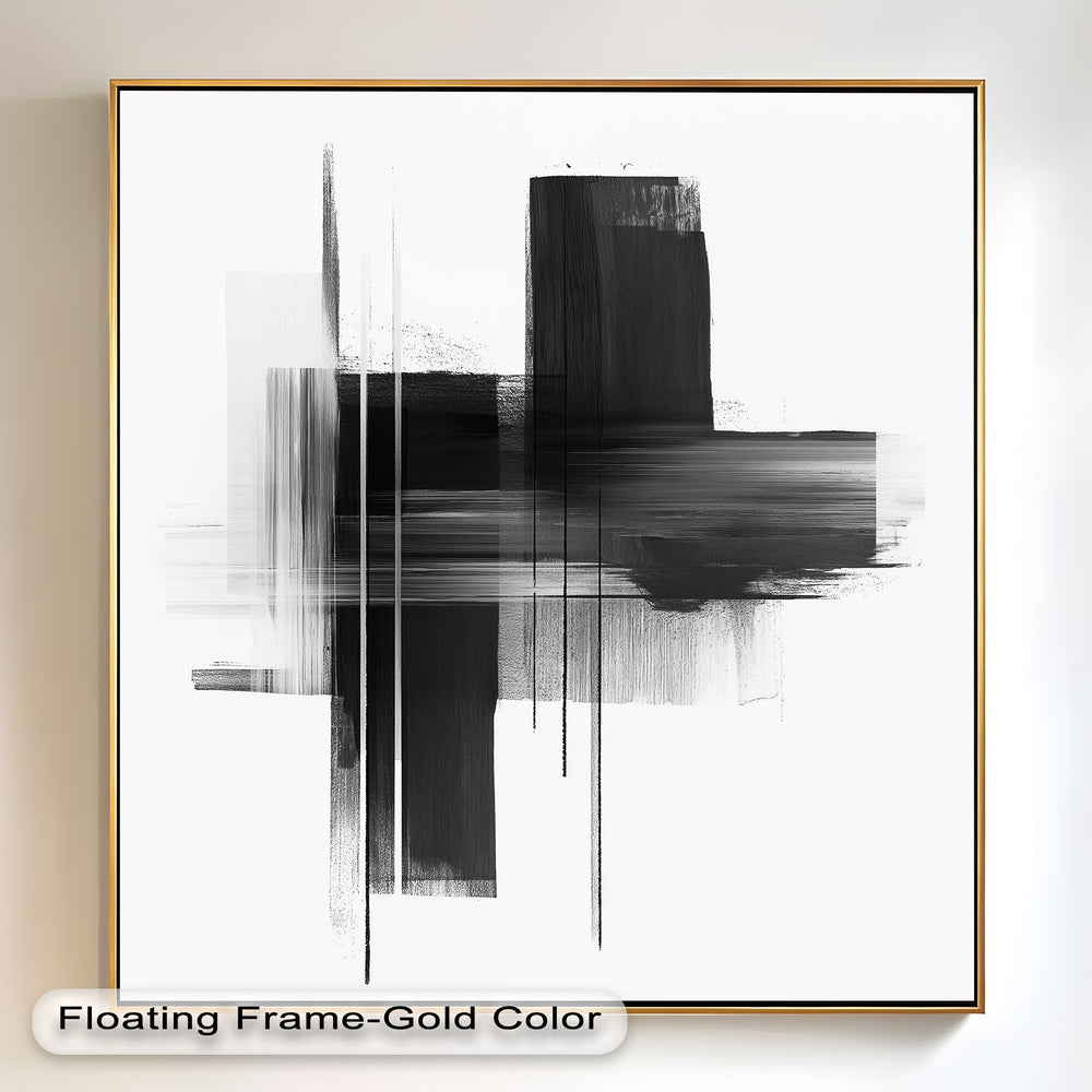 Contemporary monochrome art featuring dynamic cross-hatch textures.
