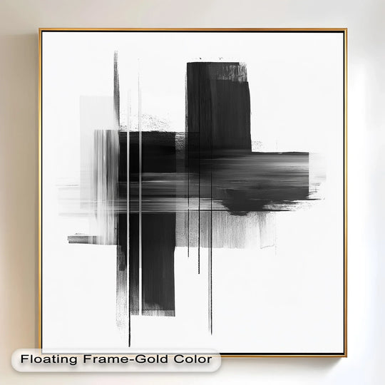 Gold-colored edges frame this monochrome abstract, creating a visually striking oil painting reproduction print that enhances the artwork's bold lines.