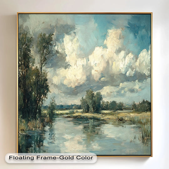 Quality oil painting art prints showcase a textured, hand-painted golden field and mountain horizon with visible brushstrokes and a durable gold floating frame.