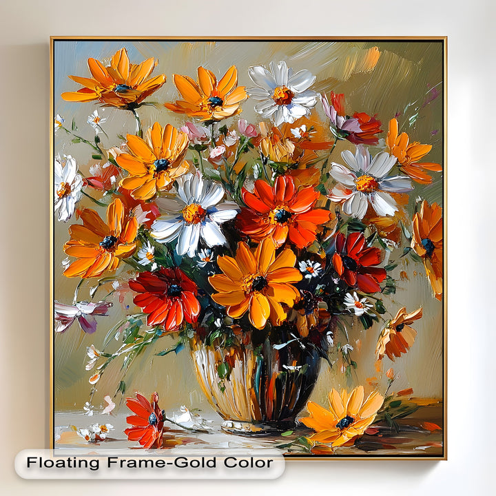 Orange & White Flowers – Botanical Oil Painting