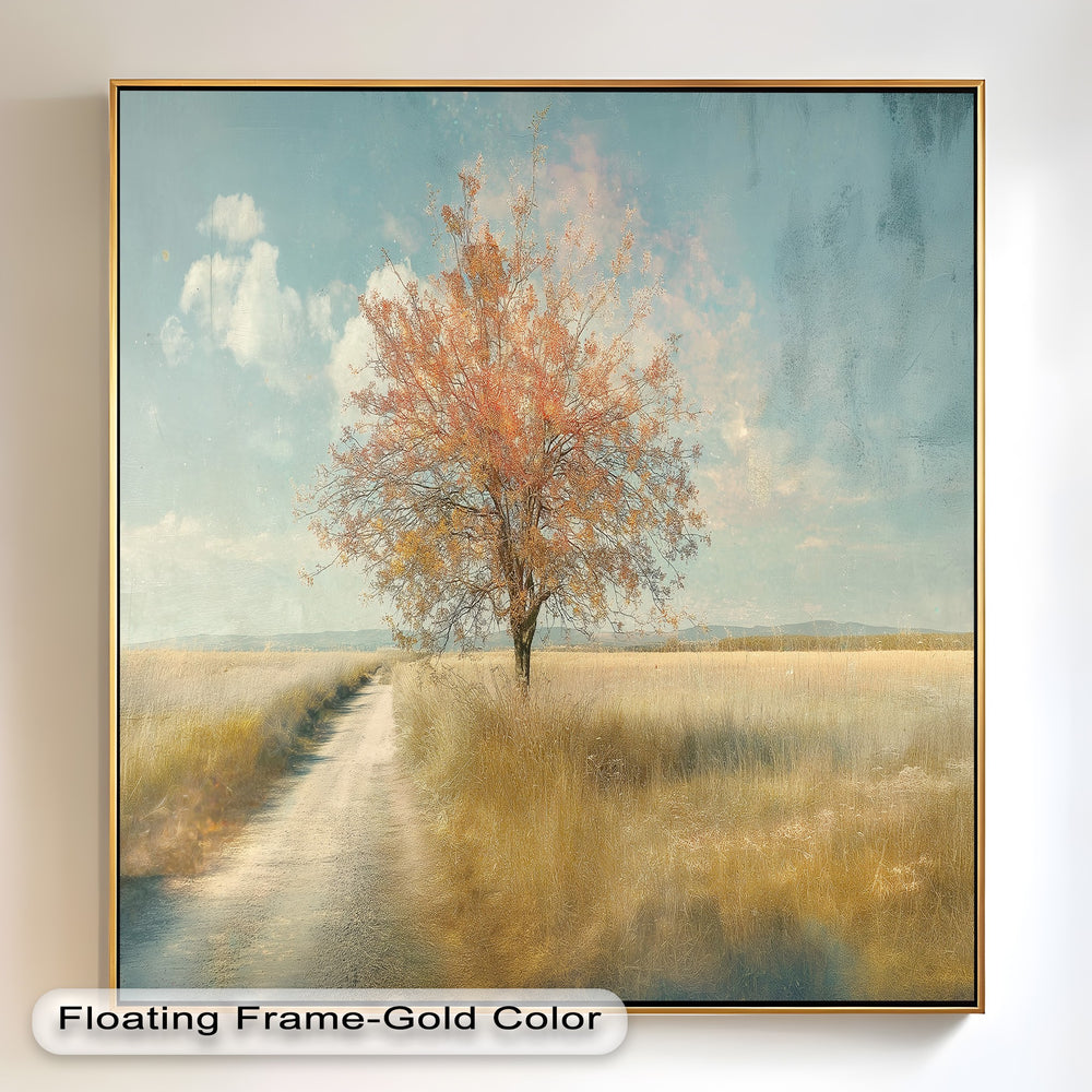 Tranquil countryside art featuring a rustic road and solitary tree.
