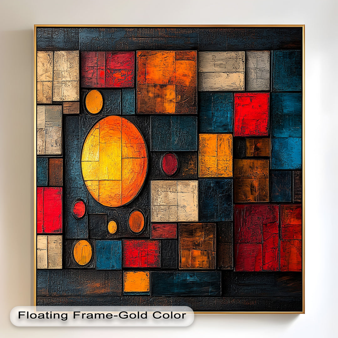 Geometrische Sunburst Fusion – Farbenfrohe Ölgemälde
