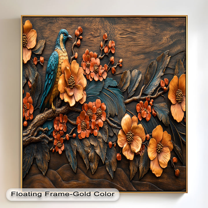Flowers & Bird – Framed Oil Painting