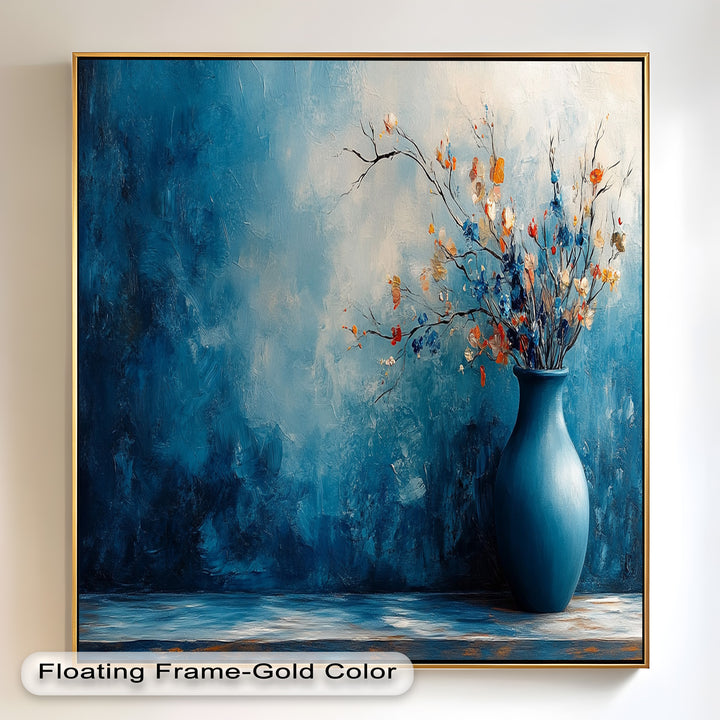 Blue Harmony Vase – Contemporary Floral Arrangement Flower Oil Painting