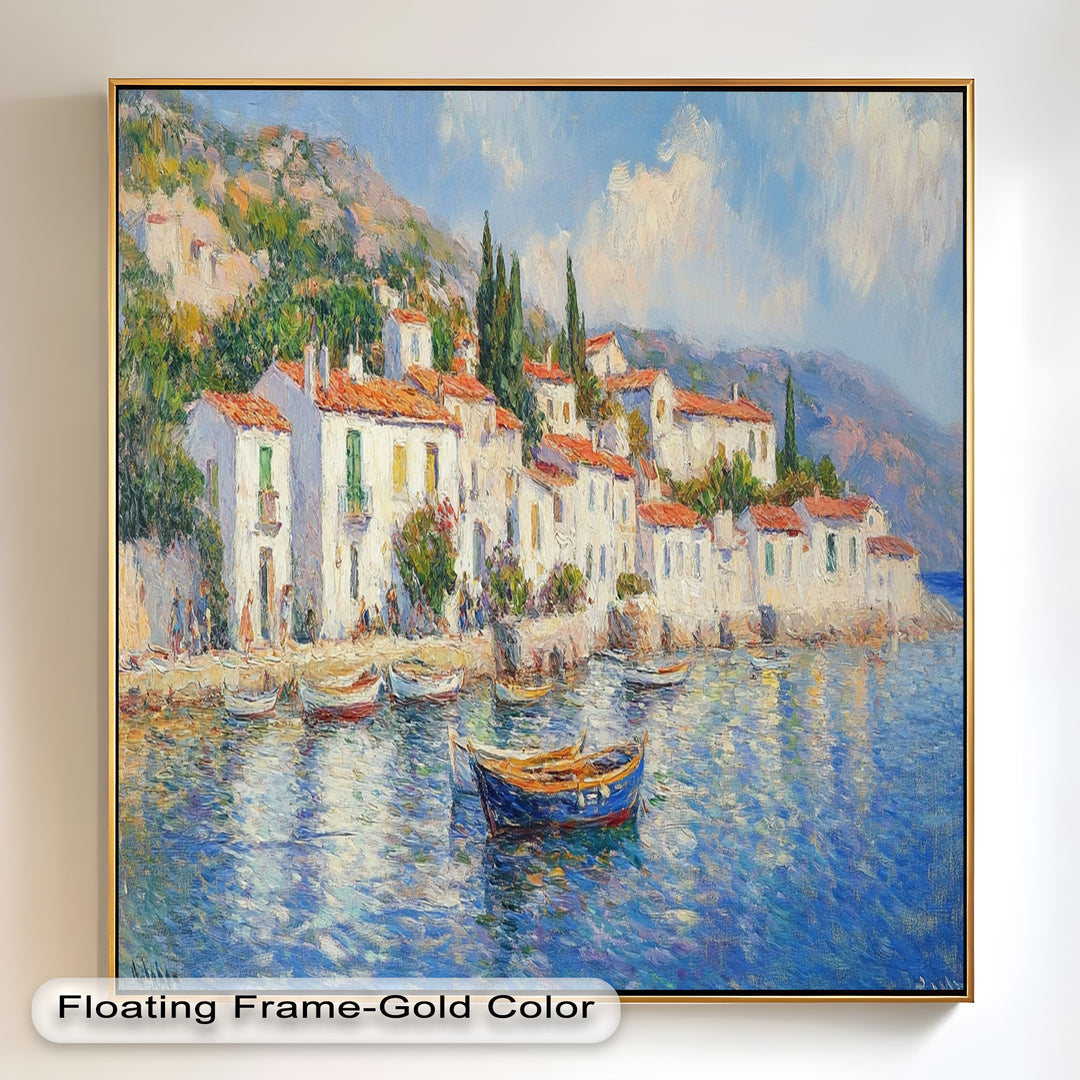 Sunlit Mediterranean Village – Coastal Impressionist Oil Painting