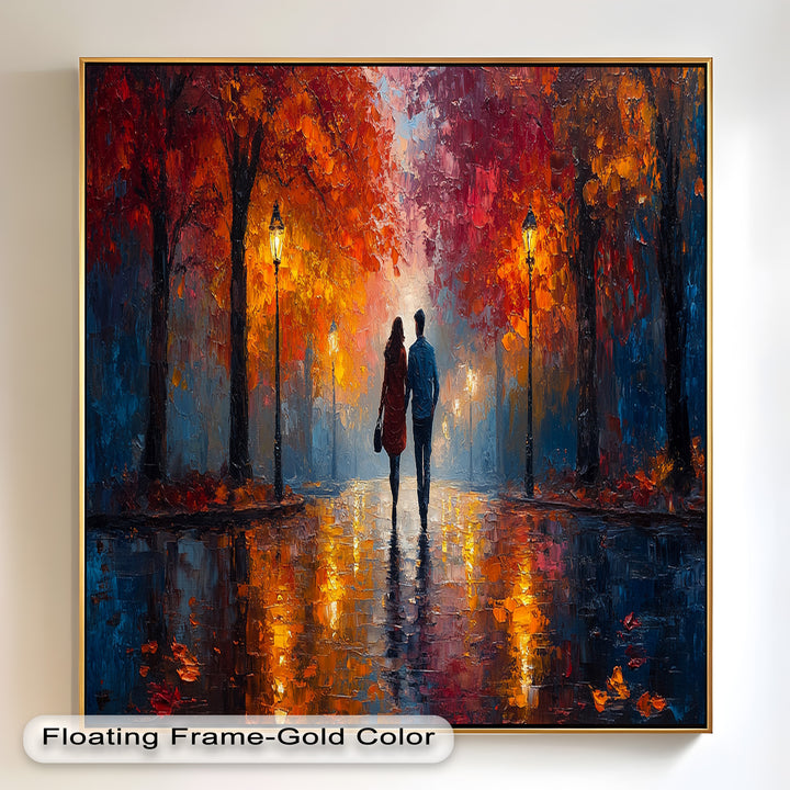 Romantic Walk Under Fiery Trees - Love Oil Painting
