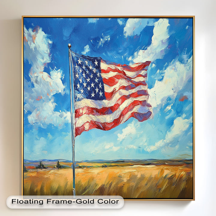 Amerikanische Flagge auf dem Land – Patriotisches Ölgemälde
