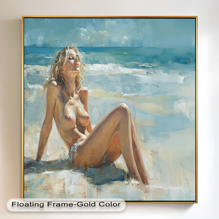 Sun-Kissed Serenity – Beachside Nude Figurative Oil Painting