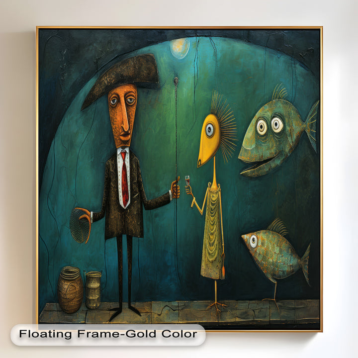 Moonlight Toast – Whimsical Surrealist Underwater Picasso Oil Painting