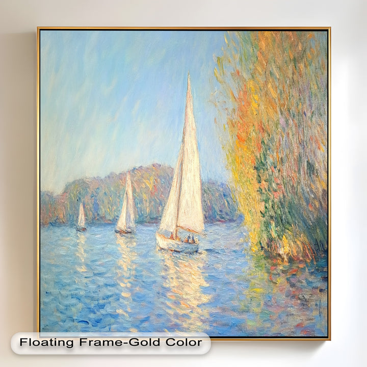 Tranquil Sails at Sunset – Impressionist Boat Scene Oil Painting