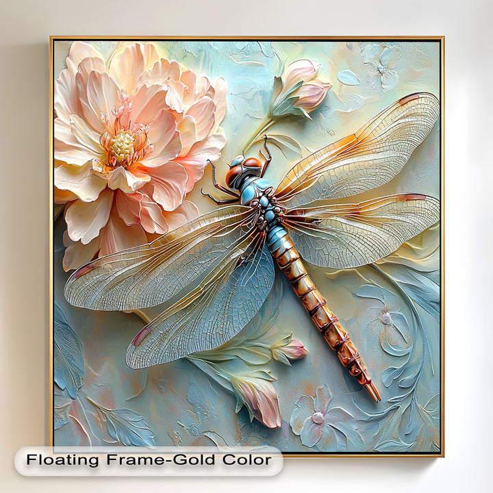 Floral Dragonfly Modern Art – Botanical Oil Painting