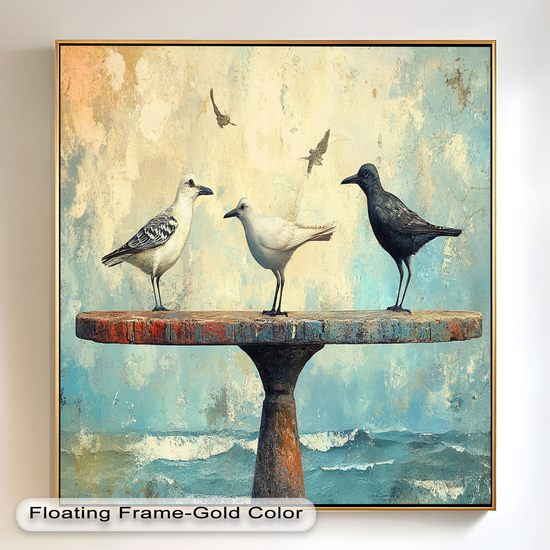 Surreal Birds on Pedestal – Animal Oil Painting