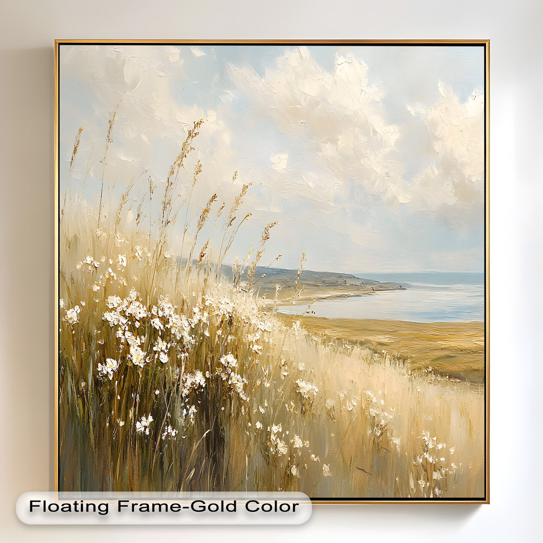 Wildflower Field Landscape – Serene Coastal Oil Painting