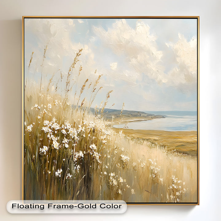 Wildflower Field Landscape – Serene Coastal Oil Painting