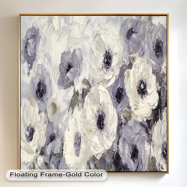 Ivory Whispers – Cream and Lavender Anemone Flower Oil Painting