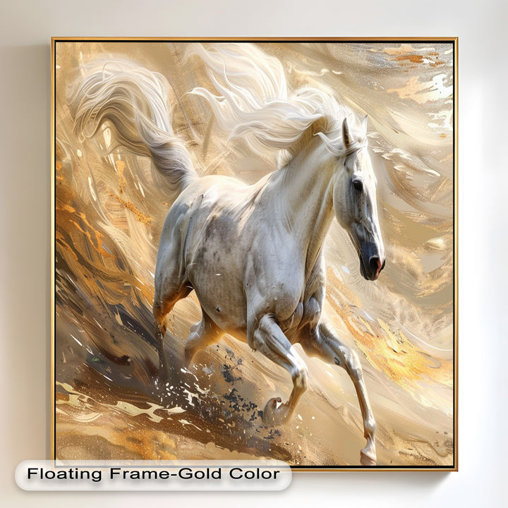 Majestic White Horse – Dynamic Equine Oil Painting