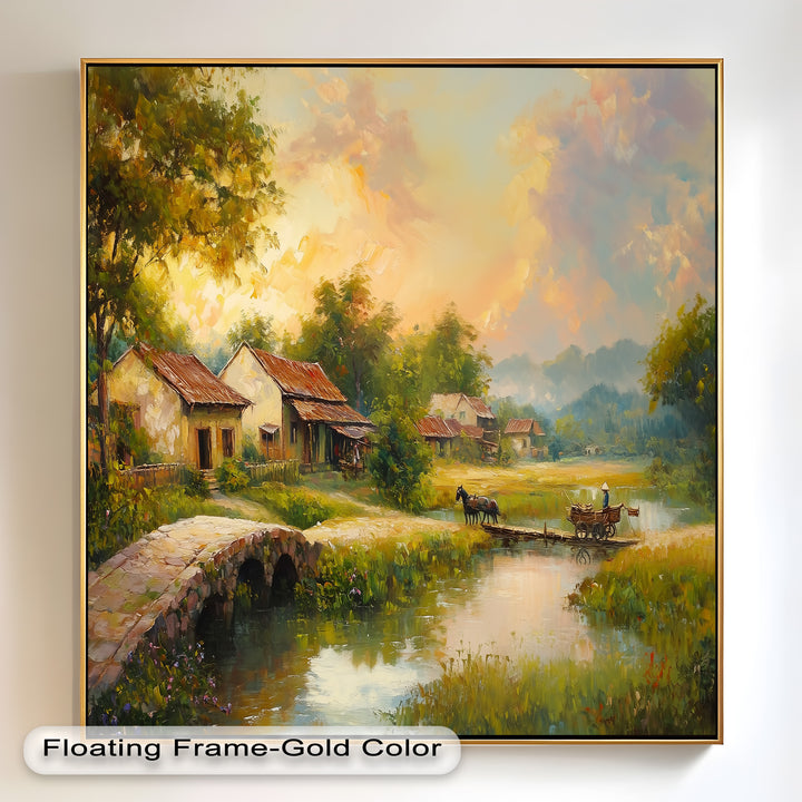 Landscape in Autumn – Serene Countryside Oil Painting