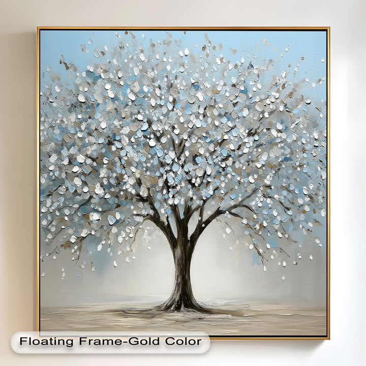 Celebrate the beauty of nature with this stunning oil painting, featuring a symbolic tree of life adorned with luminous white blossoms. The soft, earthy tones and detailed texture make this a captivating statement piece, perfect for living rooms, bedrooms, or office spaces.

