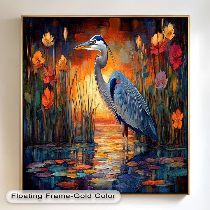 Heron at Sunset  – Animal Oil Painting