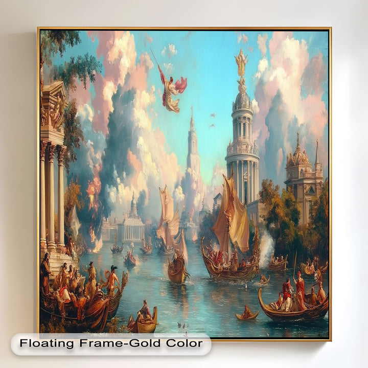 Barocke Flussparade – Grandioses venezianisches Fantasie-Ölgemälde