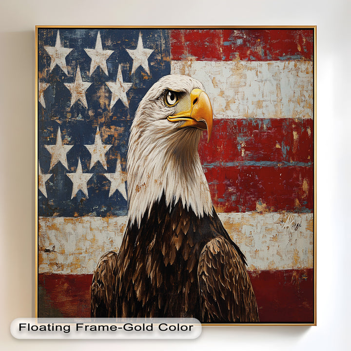 Adler mit amerikanischer Flagge – Patriotisches Ölgemälde