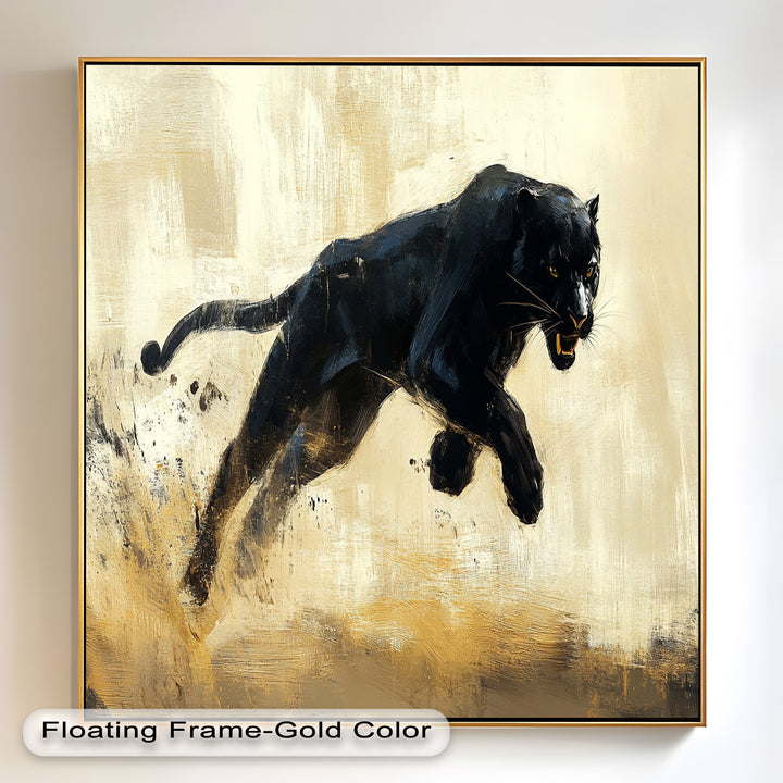 Charging Black Panther in Motion – Animal Oil Painting