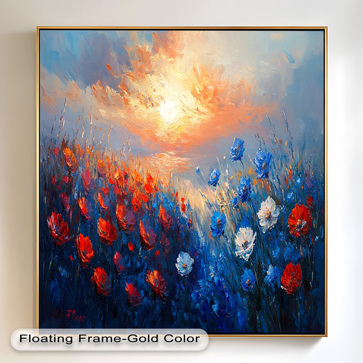 Wildflower Sunset Symphony – Colorful Horizon Flower Oil Painting